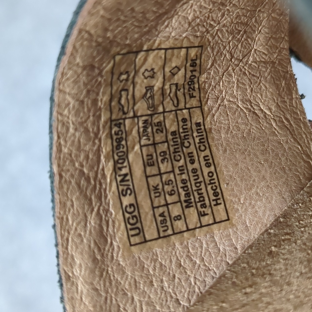 UGG Lyra Cross Cork Wedge Black Leather Sandals Size 8 - Picture 9 of 11